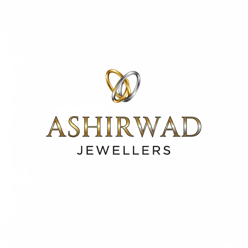 AI Design for a logo for jewellery shop named Ashirwad Jewellers use minnimal symbols of gold and silver
