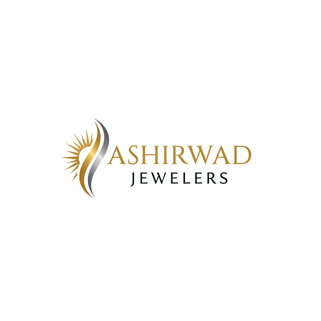 AI Design for a logo for jewellery shop named Ashirwad Jewellers use minnimal symbols of gold and silver
