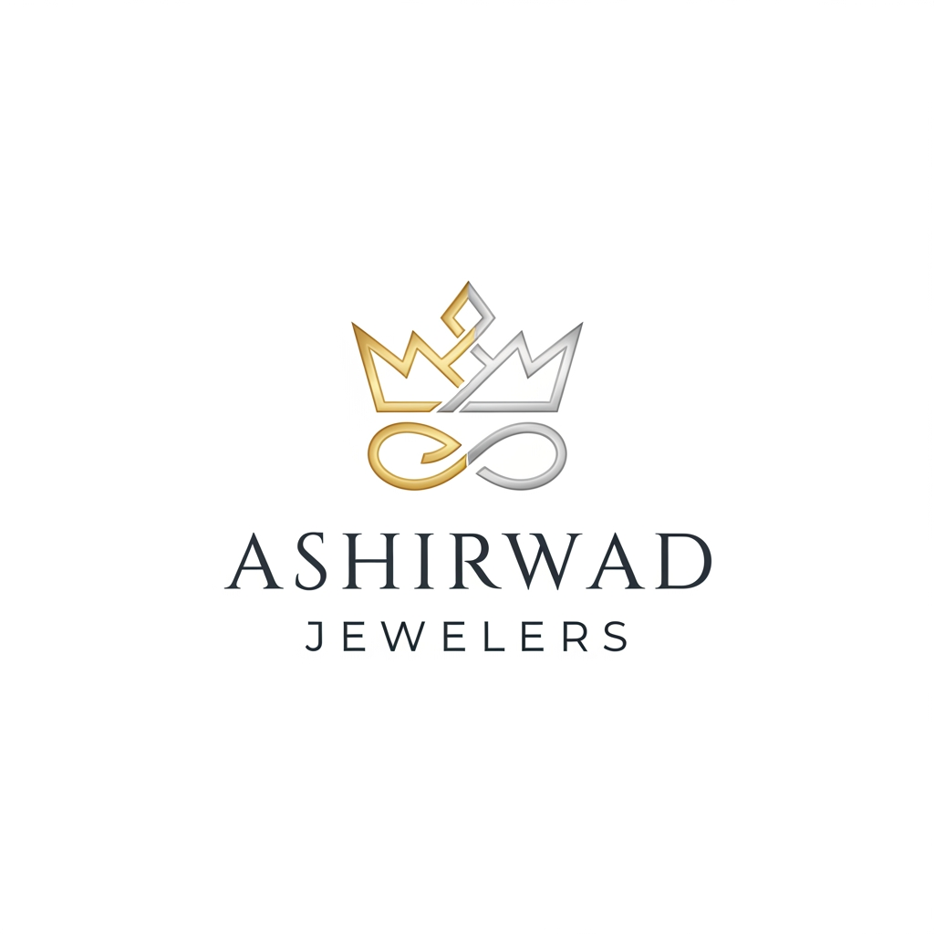 AI Design for a logo for jewellery shop named Ashirwad Jewellers use minnimal symbols of gold and silver 6*2 cm^2