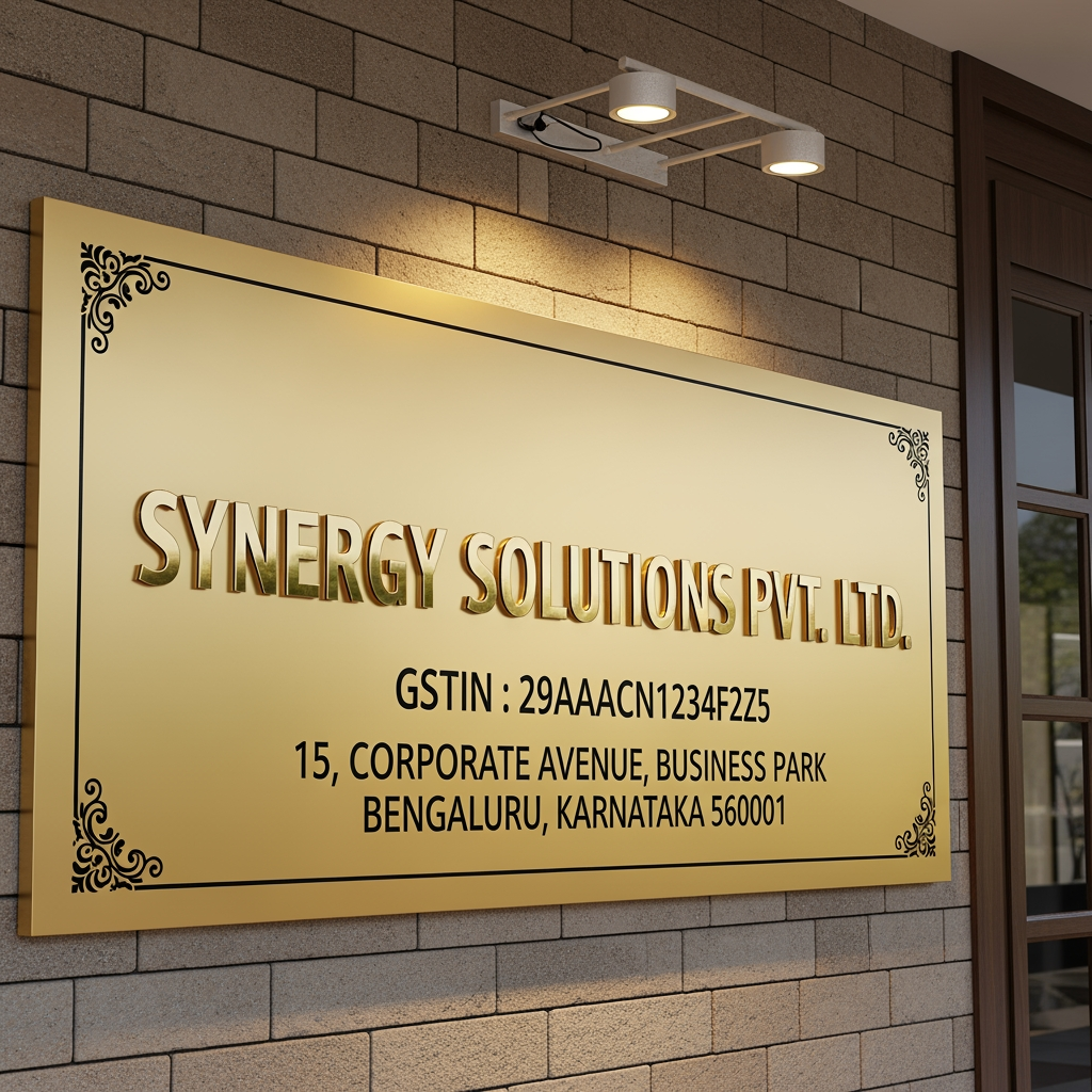 AI Design for design a company name board with gst and address