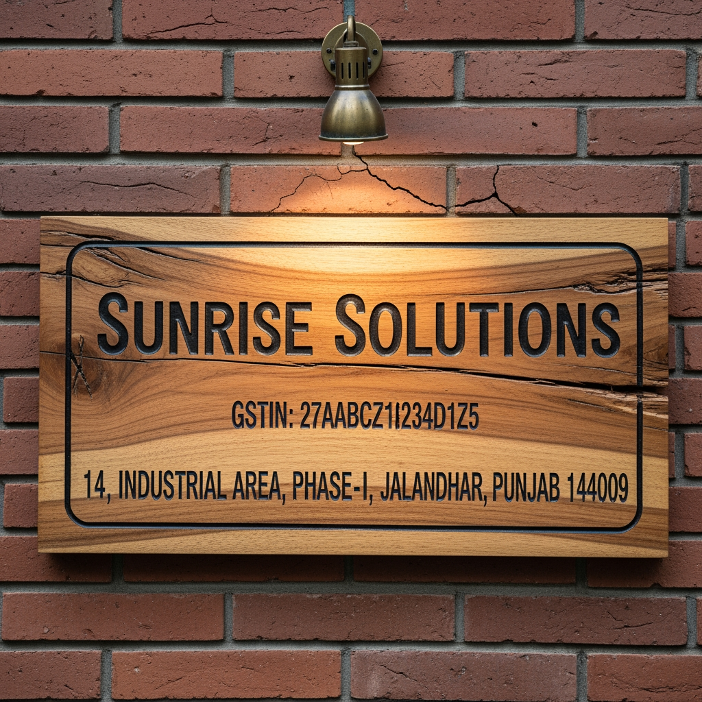 AI Design for design a company name board with gst and address
