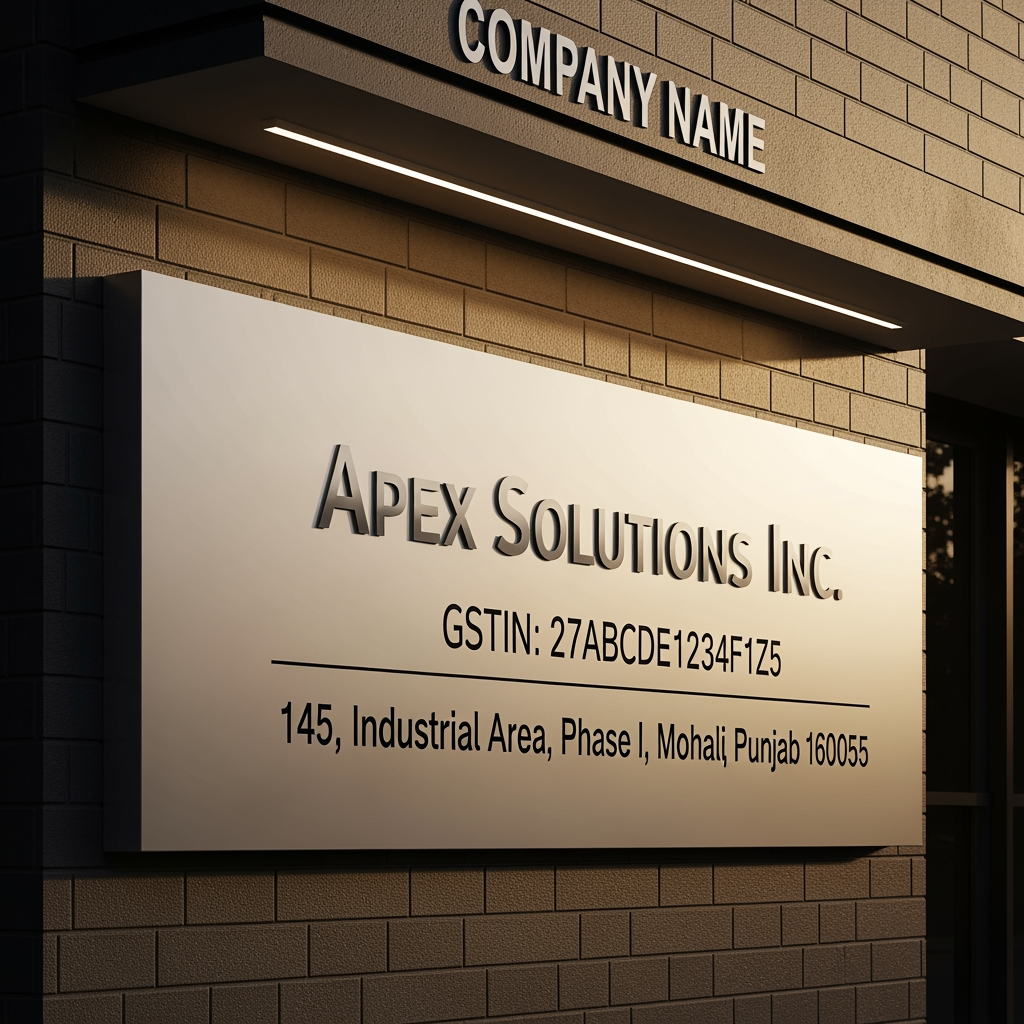 AI Design for design a company name board with gst and address
