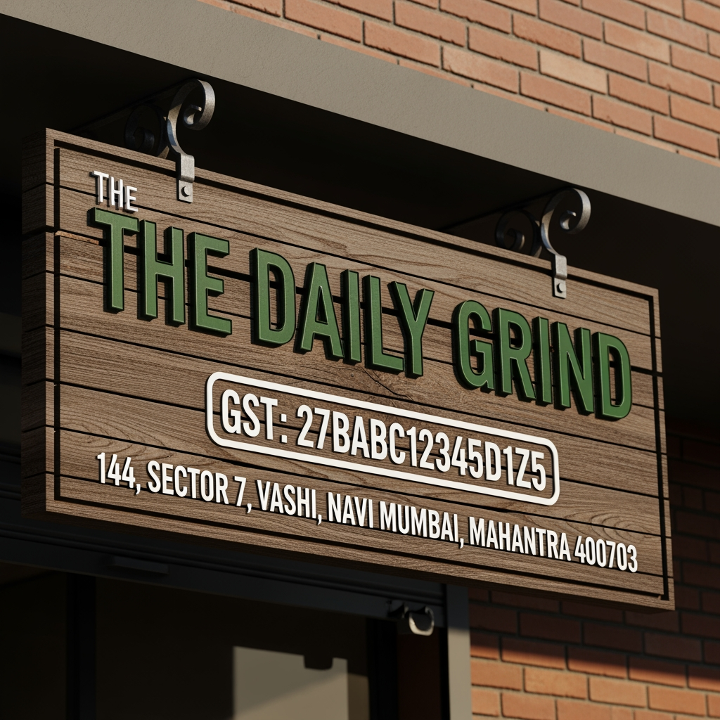 AI Design for design a company name board with gst and address