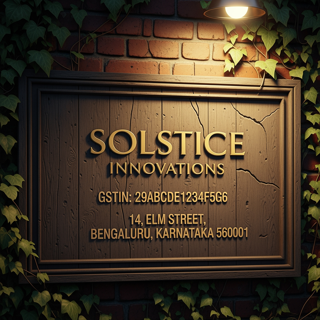 AI Design for design a company name board with gst and address