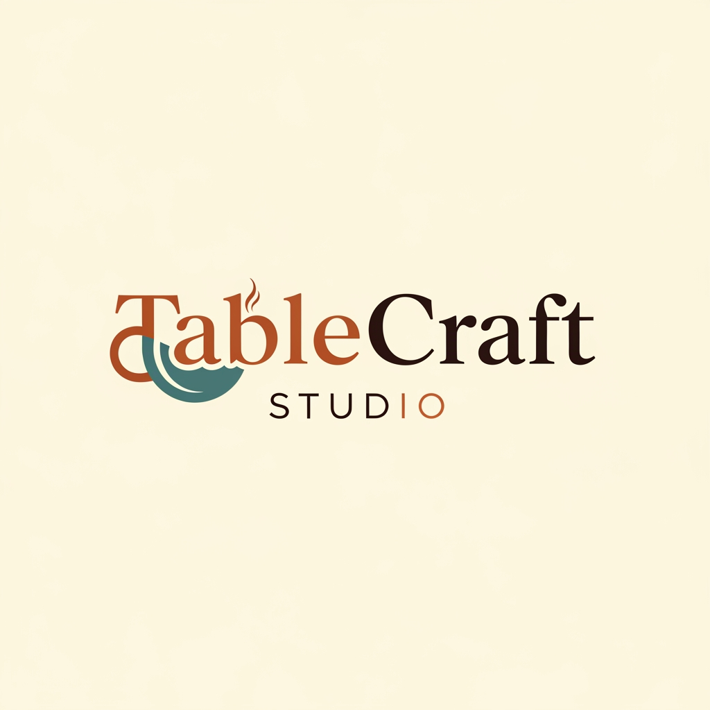 AI Design for A Elegant logo for a Cafe Website called TableCraft Studio that build websites for cafes that blends with the text not look separate