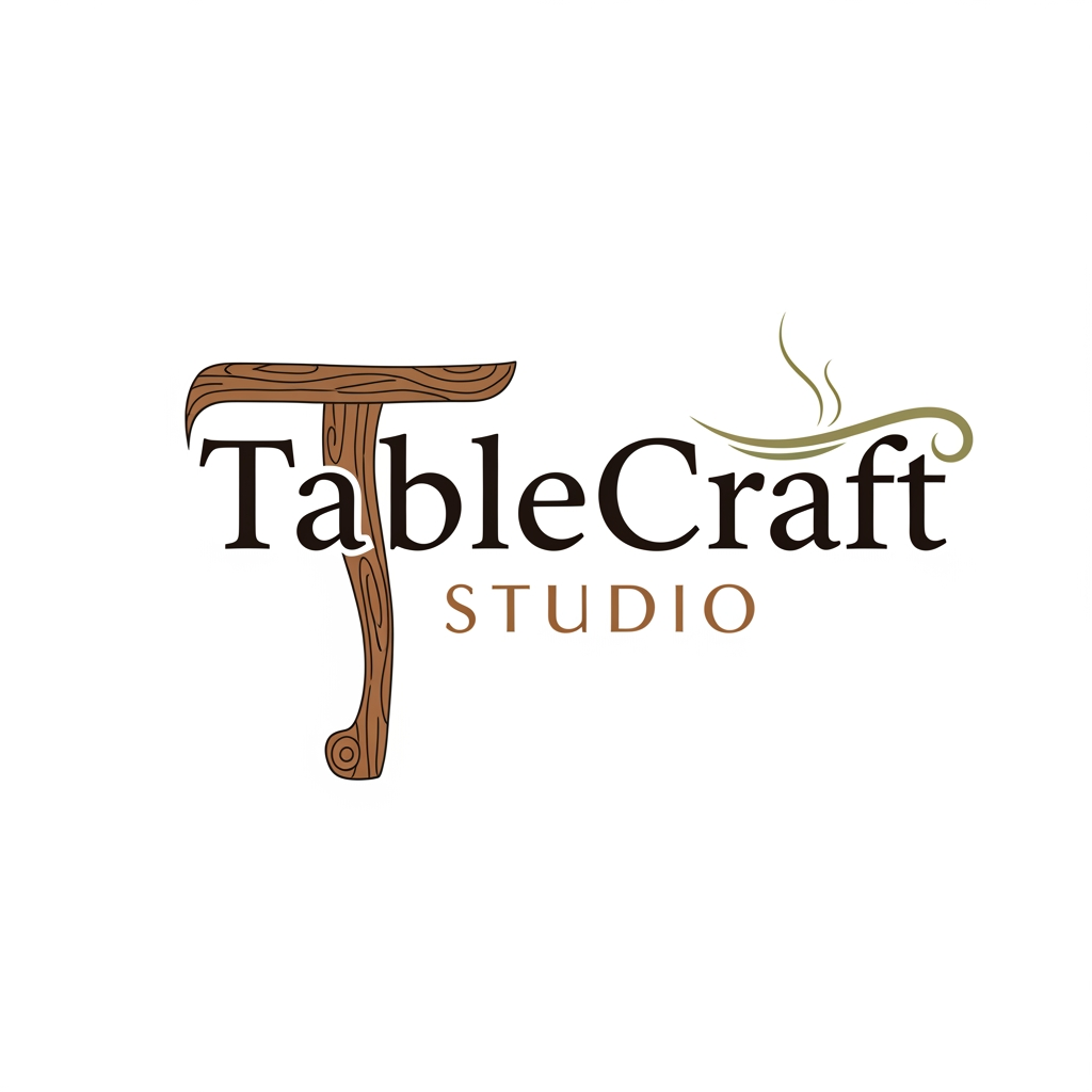 AI Design for A Elegant logo for a Cafe Website called TableCraft Studio that build websites for cafes that blends with the text not look separate