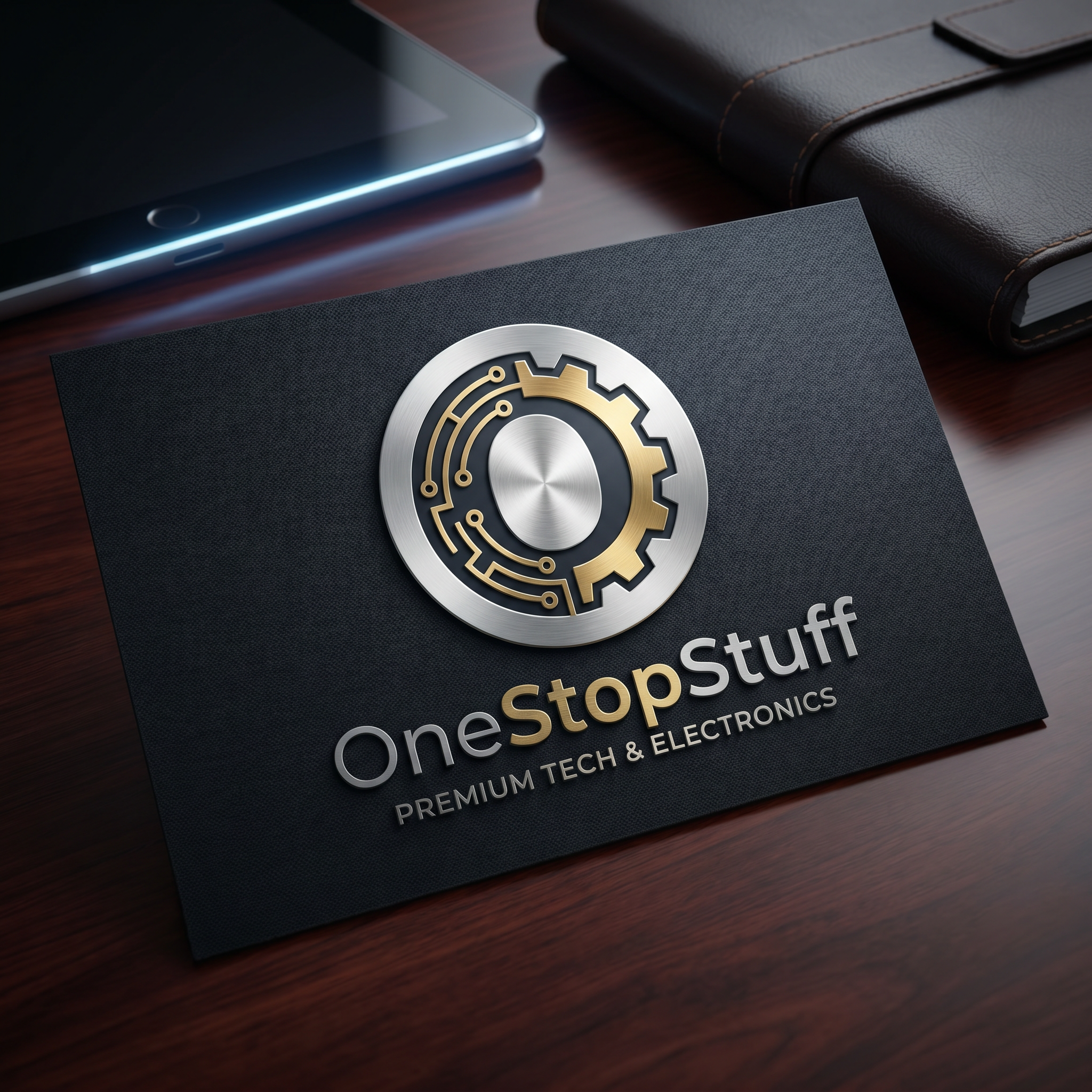 AI Design for make a logo for an online shopping platform which sells techs,electronics,gagets make it more proffesional and elegant and executive onestopstuff
