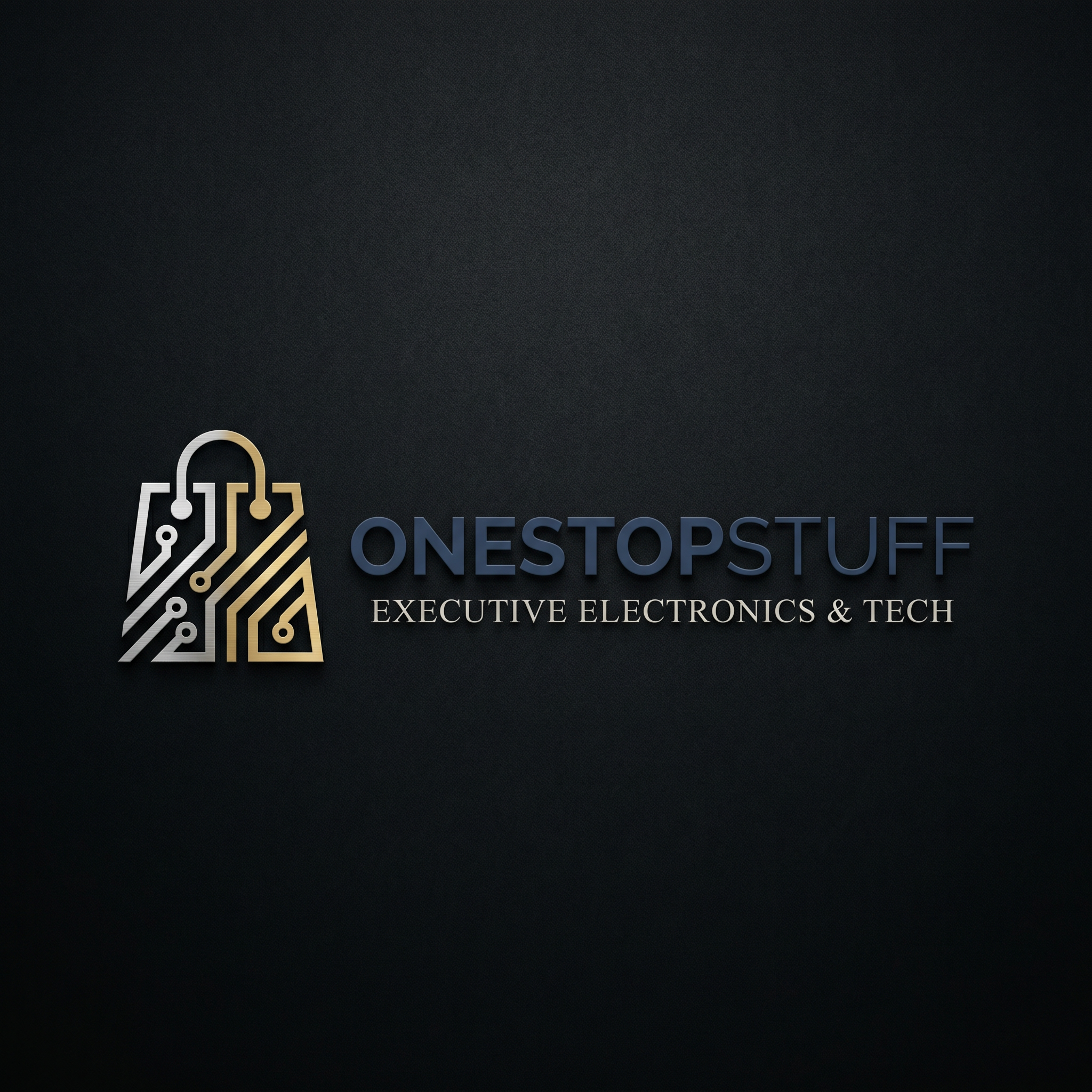 AI Design for make a logo for an online shopping platform which sells techs,electronics,gagets make it more proffesional and elegant and executive onestopstuff