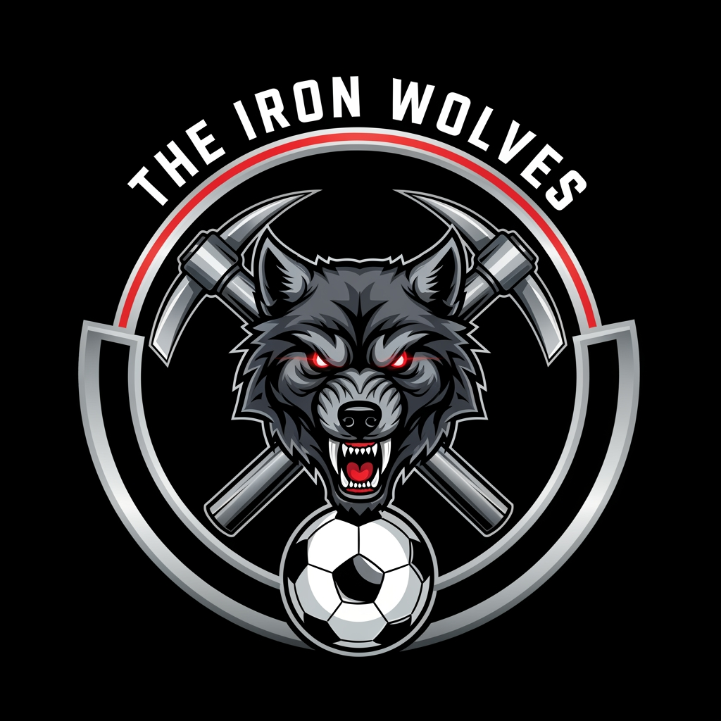 AI Design for emblem logo — Football / soccer club (The Iron Wolves) Design a contained emblem for a fictional sports club. Tests your ability to work within a structured shape and balance multiple elements.