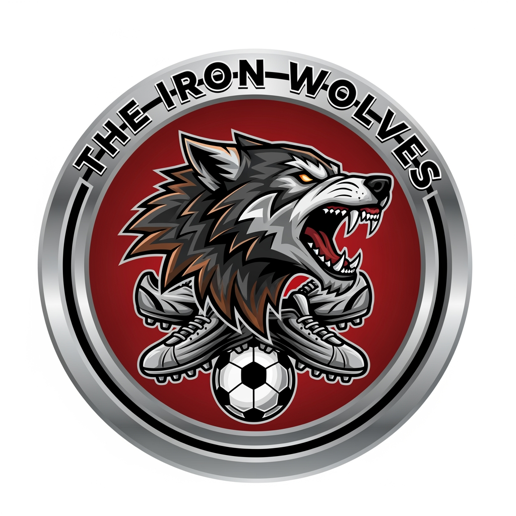 AI Design for emblem logo — Football / soccer club (The Iron Wolves) Design a contained emblem for a fictional sports club. Tests your ability to work within a structured shape and balance multiple elements.