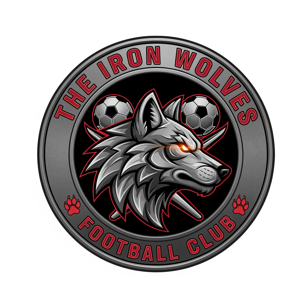 AI Design for emblem logo — Football / soccer club (The Iron Wolves) Design a contained emblem for a fictional sports club. Tests your ability to work within a structured shape and balance multiple elements.