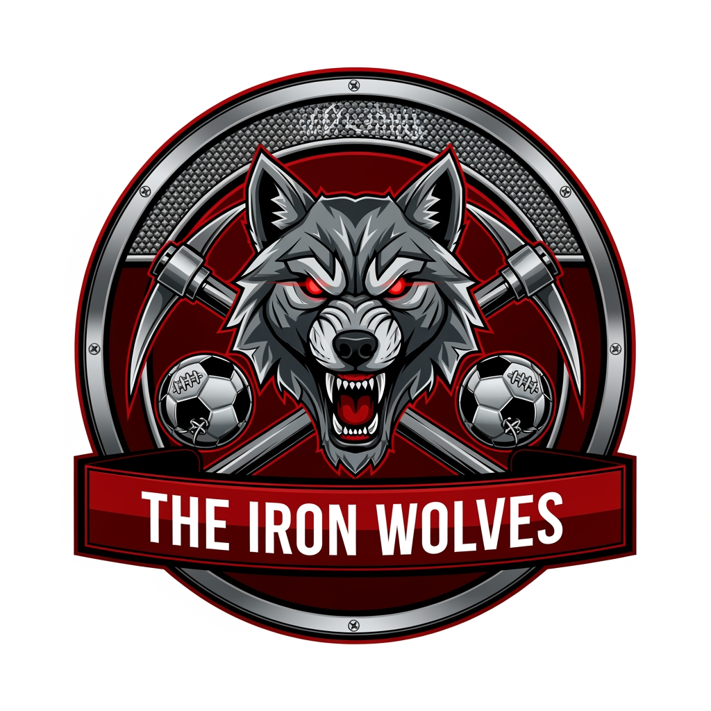 AI Design for emblem logo — Football / soccer club (The Iron Wolves) Design a contained emblem for a fictional sports club. Tests your ability to work within a structured shape and balance multiple elements.