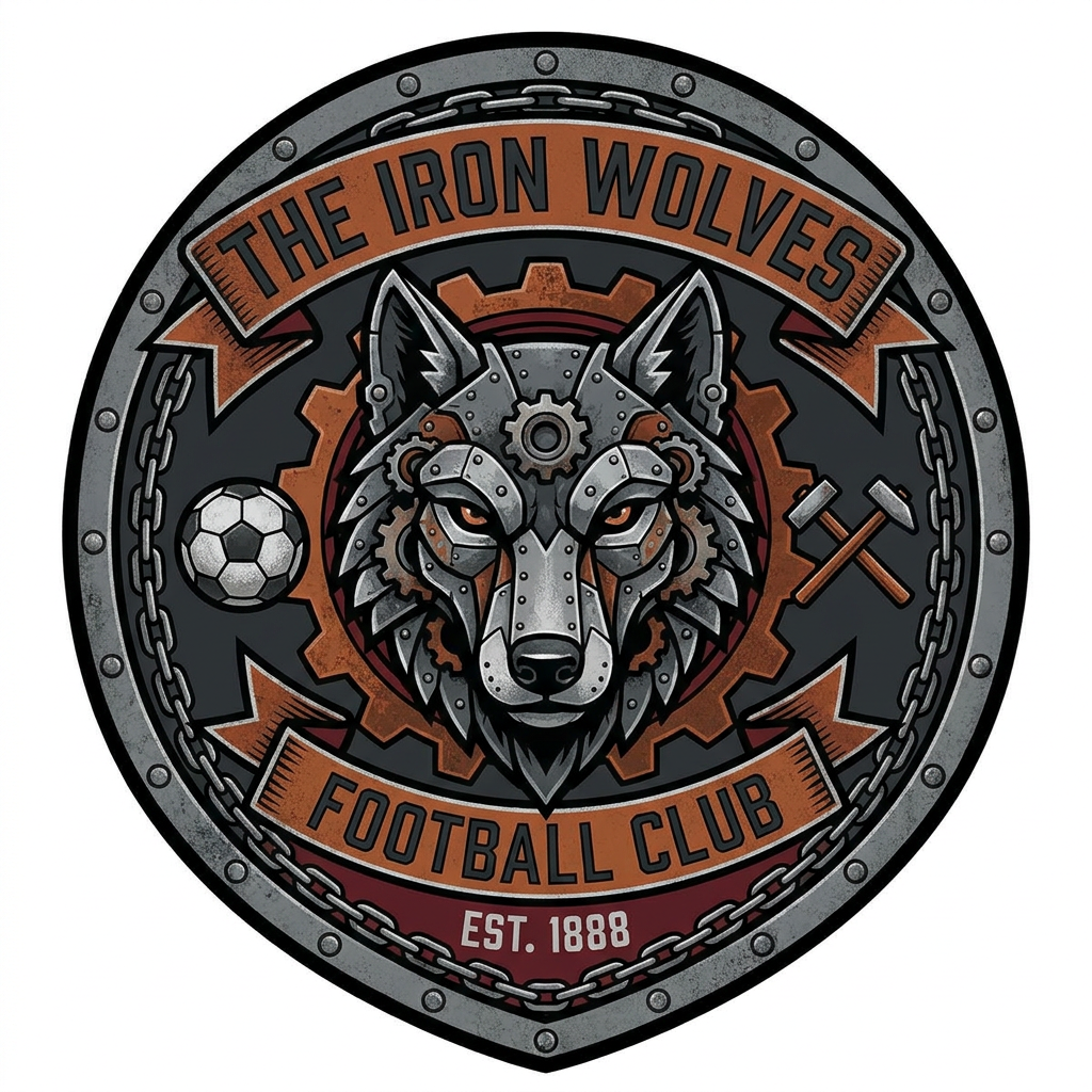 AI Design for emblem logo — Football / soccer club (The Iron Wolves) Design a contained emblem for a fictional sports club. Tests your ability to work within a structured shape and balance multiple elements.