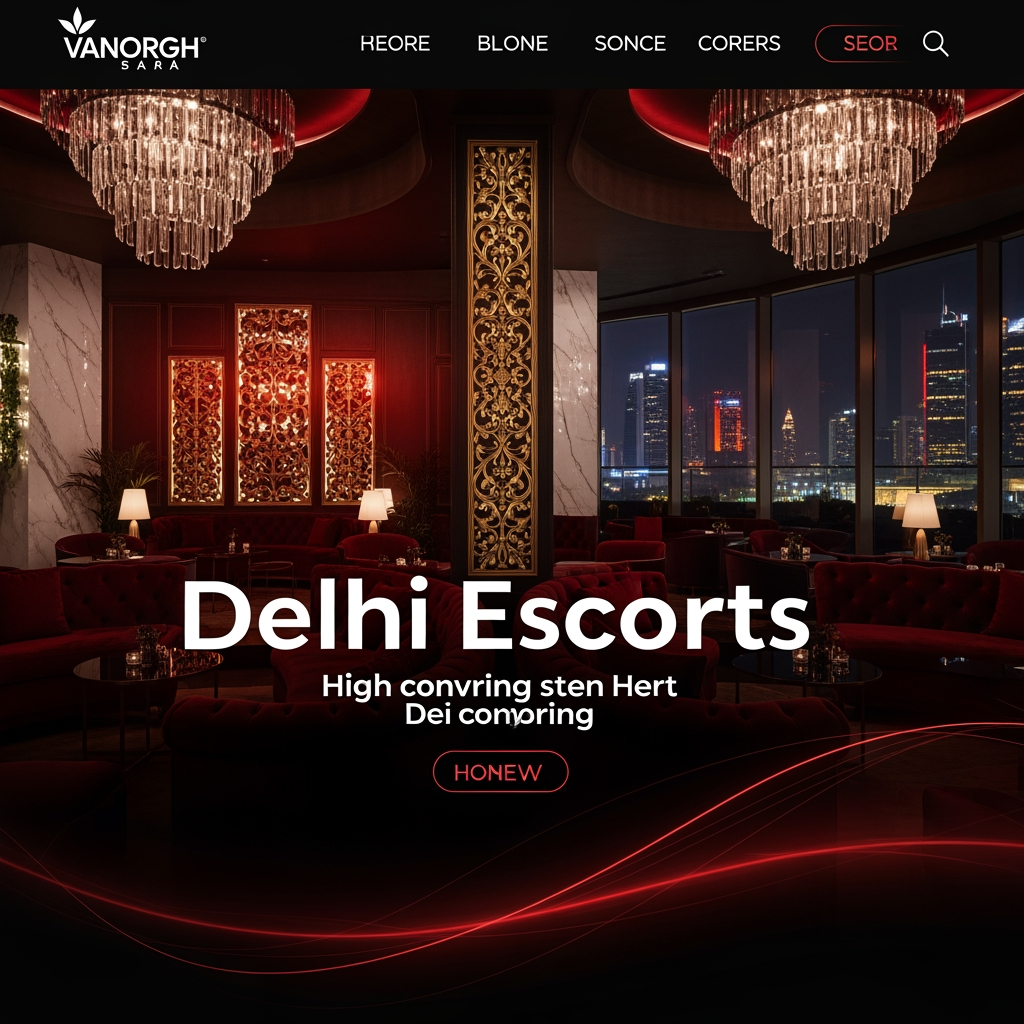 AI Design for **Prompt:**

Create a **high-converting, ultra-premium dark-themed hero banner** for a **Delhi Escorts** website with a bold and luxurious visual identity designed to maximize user engagement and click-through rates.

Use a striking **color palette of Black, White, Deep Red, and Metallic Gold**, where the dark background creates contrast while white typography and gold accents deliver a premium feel. Add subtle red lighting effects and glowing gradients to make the design visually dynamic and eye-catching.

Replace the traditional hotel setting with a **luxurious private members' club interior**, featuring velvet sofas, crystal chandeliers, marble walls, golden decorative panels, modern architectural lighting, and panoramic floor-to-ceiling windows overlooking a vibrant city skyline at night. The atmosphere should feel exclusive, elegant, and cinematic.

Position a stylish adult female model in a sophisticated designer evening dress or luxury formal wear. She should appear confident, graceful, and approachable with tasteful styling and a refined pose. Avoid revealing outfits or explicit elements, focusing instead on elegance and exclusivity.

Display a large, premium headline:

### **DELHI Escorts**

#### **Luxury • Privacy • Sophistication • Available 24/7**

Below the headline, include a short marketing message:

> *"Experience personalized premium companionship with exceptional professionalism, complete discretion, and world-class hospitality."*

Create two modern CTA buttons:

* **Book Now**
* **Explore Services**

Style the buttons with glossy red backgrounds, thin gold borders, white text, subtle hover glows, and premium depth effects.

Enhance the overall banner using:

* Floating golden light particles
* Glassmorphism content panels
* Luxury-inspired icons
* Soft spotlight effects
* Premium typography with bold uppercase headings
* Elegant gold dividers
* High-end editorial spacing
* Cinematic shadows and reflections
* Clean, responsive UI optimized for desktop and mobile

The final composition should resemble the homepage of an elite luxury lifestyle brand—modern, trustworthy, visually striking, and optimized for maximum attention and conversion while maintaining a tasteful, sophisticated presentation.