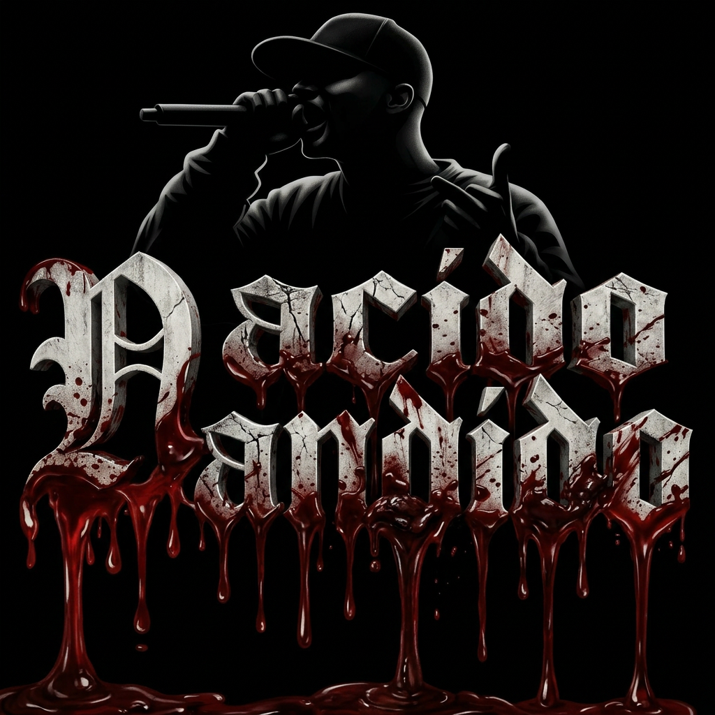 AI Design for Zadrži istu kompoziciju i raspored, ali napravi dizajn mnogo tvrđim, mračnijim i brutalnijim. Tekst „Nacido Bandido“ neka ostane u istom blackletter stilu kao referenca, ali neka deluje masivnije, agresivnije i više “street”. Krv treba da bude gušća, realnija i vizuelno teža, sa tamnocrvenim, viskoznim curenjem koje se lepi za slova, sa debelim kapima, tragovima razmazivanja i osećajem sveže, guste tečnosti. U pozadini neka ostane silueta repera sa mikrofonom, ali neka bude još dramatičnija, tamnija i kontrastnija, kao senka na ivici svetla. Pojačaj hard hip-hop estetiku: grub, opasan, sirov, bez sjaja, sa snažnim kontrastom i osećajem pritiska. Bez dodatnih elemenata, bez ornamentike, samo čista agresivna vizuelna energija. Format 4:5 portrait.
Caption:
Brutalniji hard hip-hop dizajn sa gušćom, realnijom krvlju.
 da se vidi sva krv kako curi i reperova glava