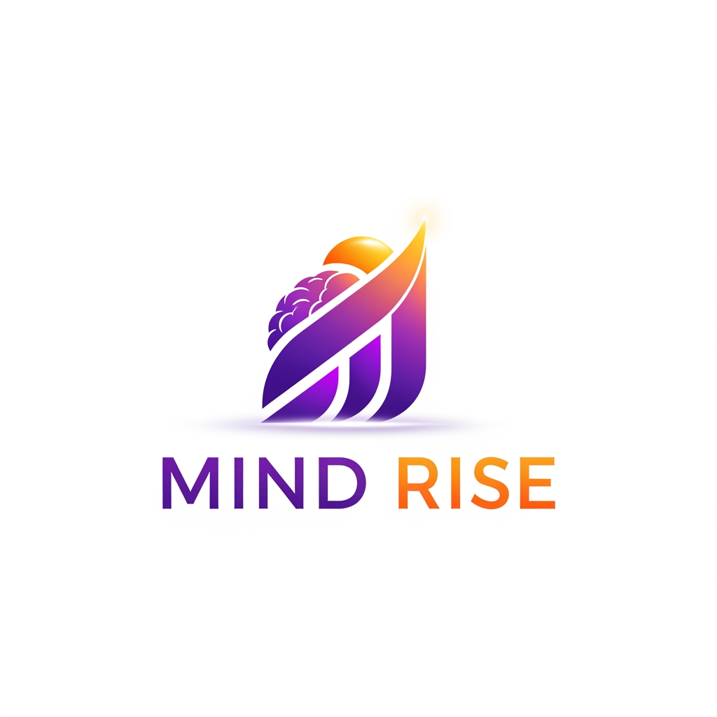 AI Design for i want to create a futuristic and inviting logo for my educational and business development brand "MIND RISE". violet,orange and white should be the 6-3--40 colours in logo, these are my brand colours