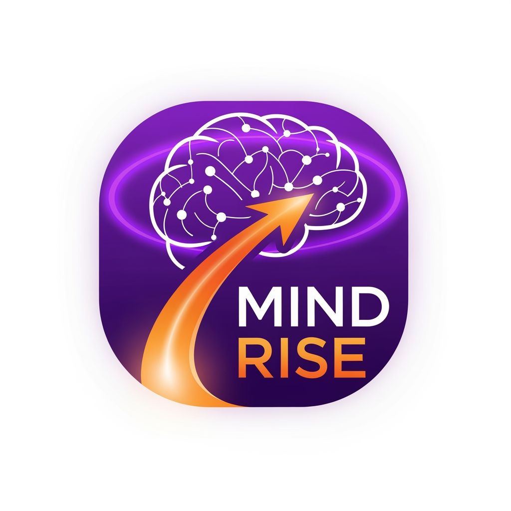 AI Design for i want to create a futuristic and inviting logo for my educational and business development brand "MIND RISE". violet,orange and white should be the 6-3--40 colours in logo, these are my brand colours