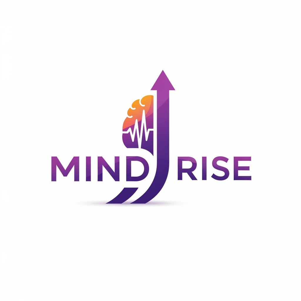 AI Design for i want to create a futuristic and inviting logo for my educational and business development brand "MIND RISE". violet,orange and white should be the 6-3--40 colours in logo, these are my brand colours
