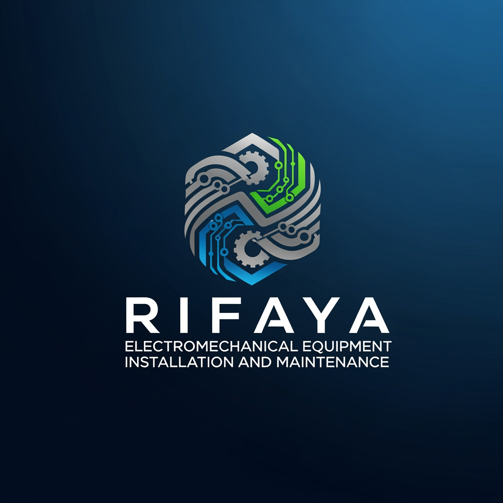 AI Design for i want to create a logo based on "RIFAYA ELECTROMECHANICAL EQUIPMENT INSTALLATION AND MAINTENANCE" this. this is a company which carries electronical and mechanical equipment . based o n this i need a logo for this company. also need comppletely unique . i want this in a svg format all these. something aesthetic one  adn not an old type which is coming like in the R format. i don't want that coming informat .