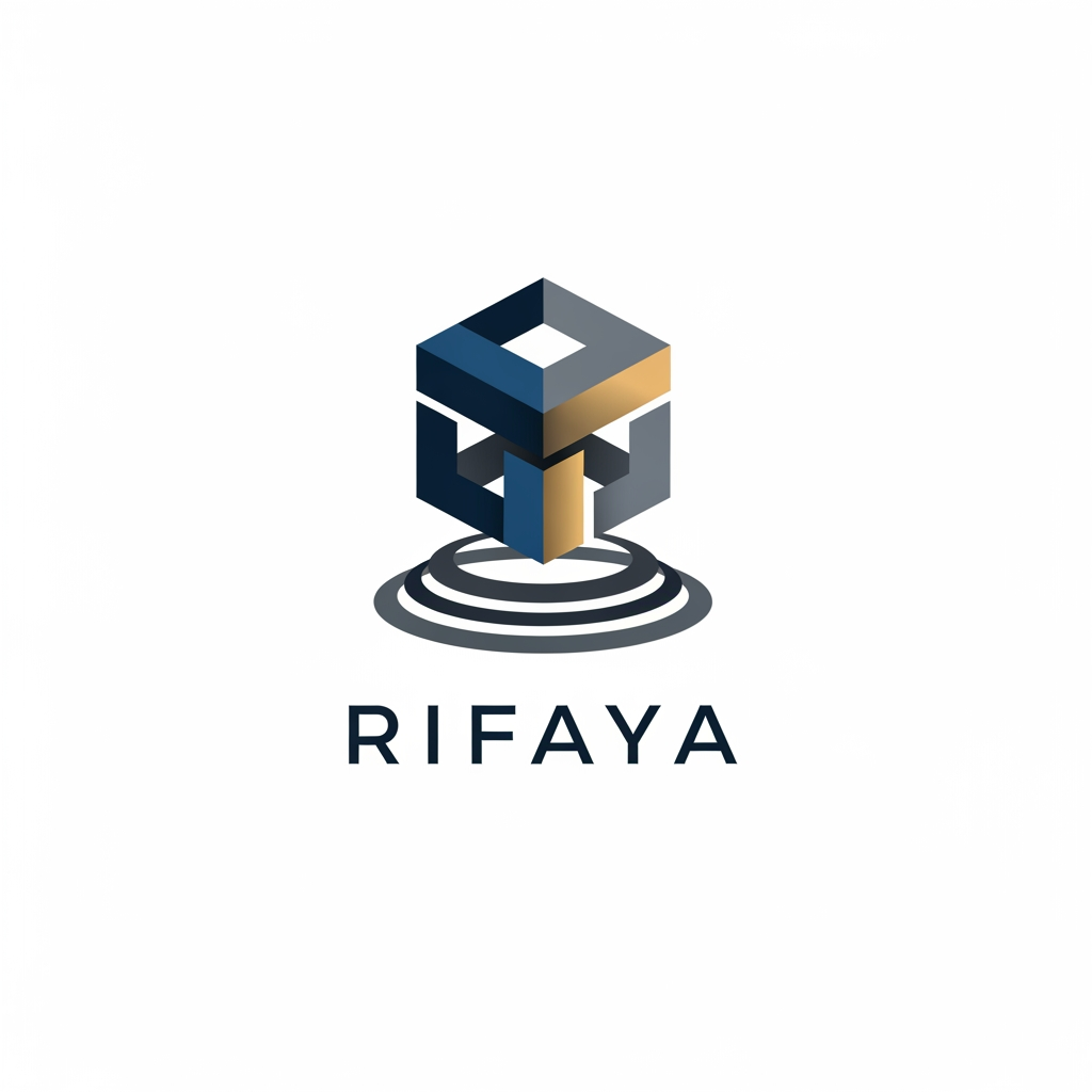 AI Design for Design a modern, minimalist, and professional logo for a company named ‘Rifaya’. The logo should feel clean, premium, and versatile for corporate use. Focus on abstract or geometric shapes that represent trust, stability, and professionalism. Use a simple and elegant typography style for the word ‘Rifaya’. The design should avoid any letter-based symbols or monograms (do not use the letter ‘R’ or any initial-based icon). Do not include any tools, machinery, electrical, or industrial elements. Keep the color palette minimal and sophisticated (such as deep blue, black, grey, or subtle gold accents). The logo should be flat, scalable, and suitable for both digital and print use. White background preferred.