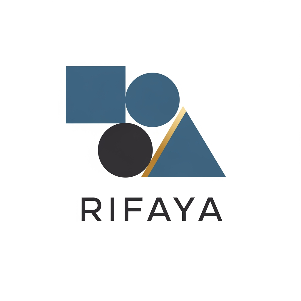 AI Design for Design a modern, minimalist, and professional logo for a company named ‘Rifaya’. The logo should feel clean, premium, and versatile for corporate use. Focus on abstract or geometric shapes that represent trust, stability, and professionalism. Use a simple and elegant typography style for the word ‘Rifaya’. The design should avoid any letter-based symbols or monograms (do not use the letter ‘R’ or any initial-based icon). Do not include any tools, machinery, electrical, or industrial elements. Keep the color palette minimal and sophisticated (such as deep blue, black, grey, or subtle gold accents). The logo should be flat, scalable, and suitable for both digital and print use. White background preferred.