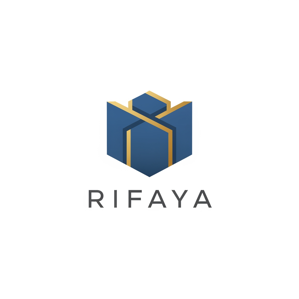 AI Design for Design a modern, minimalist, and professional logo for a company named ‘Rifaya’. The logo should feel clean, premium, and versatile for corporate use. Focus on abstract or geometric shapes that represent trust, stability, and professionalism. Use a simple and elegant typography style for the word ‘Rifaya’. The design should avoid any letter-based symbols or monograms (do not use the letter ‘R’ or any initial-based icon). Do not include any tools, machinery, electrical, or industrial elements. Keep the color palette minimal and sophisticated (such as deep blue, black, grey, or subtle gold accents). The logo should be flat, scalable, and suitable for both digital and print use. White background preferred.