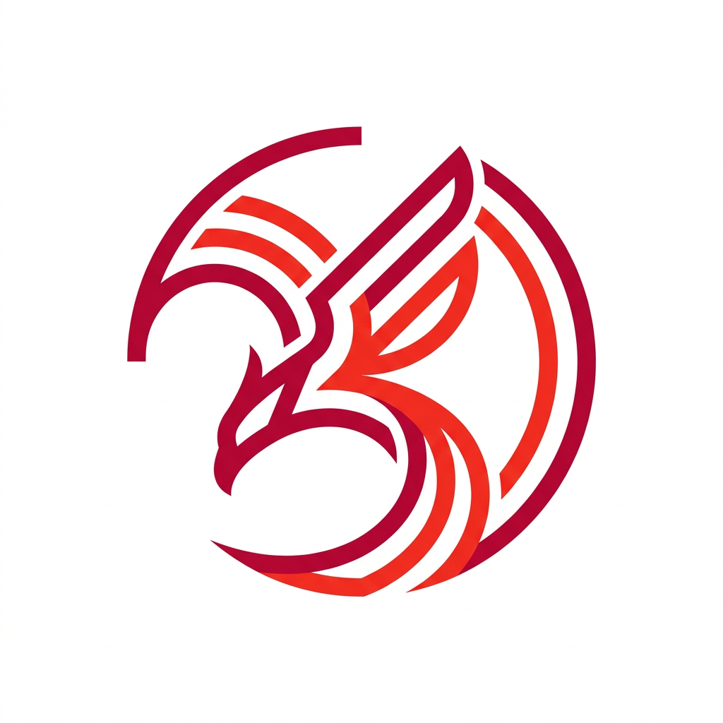AI Design for A minimalist, modern vector logo featuring a stylized red phoenix in a dynamic downward-left flight posture. The design uses clean, bold lines and a vibrant crimson color palette, set against a pristine white background with balanced negative space and professional geometric symmetry.