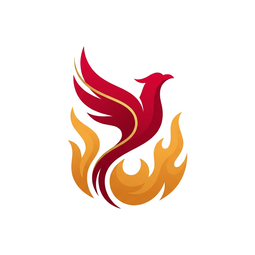 AI Design for A sophisticated and intricate logo design featuring a stylized, majestic phoenix rising from stylized flames. The design utilizes a bold crimson and deep scarlet color palette, with elegant gold filigree accents, minimalist vector style, high contrast, clean lines, and a solid white background for maximum professional impact.make it a bit more simpler