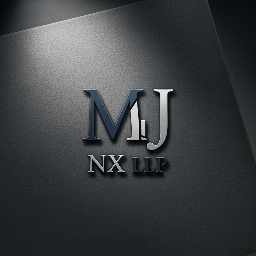 AI Design for the logo should only consist of the insitials i.e mj and dont let the initials clash or merge . and then below but NX LLP