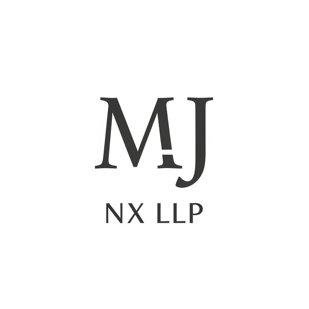 AI Design for the logo should only consist of the insitials i.e mj and dont let the initials clash or merge . and then below but NX LLP