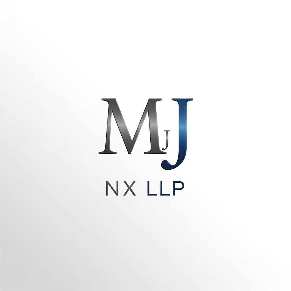 AI Design for the logo should only consist of the insitials i.e mj and dont let the initials clash or merge . and then below but NX LLP