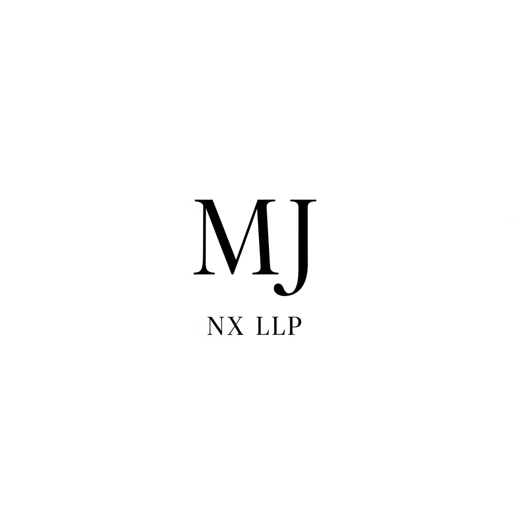 AI Design for the logo should only consist of the insitials i.e mj and dont let the initials clash or merge . and then below but NX LLP