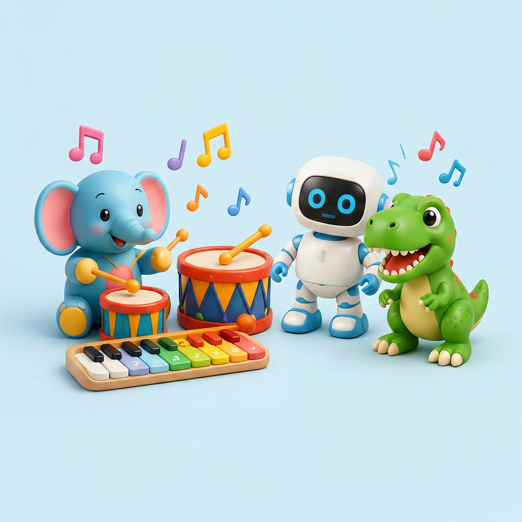 AI Design for refer the images and create me icon Musical and Interactive Toys,for my website category listing,512x512px square icon. Professional product photography style