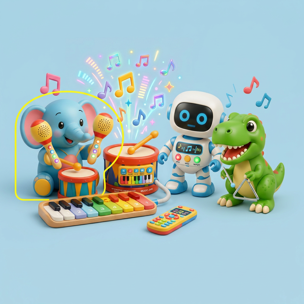 AI Design for The area highlighted in semi-transparent red in this image indicates where to make changes. add Musical and Interactive Toys
