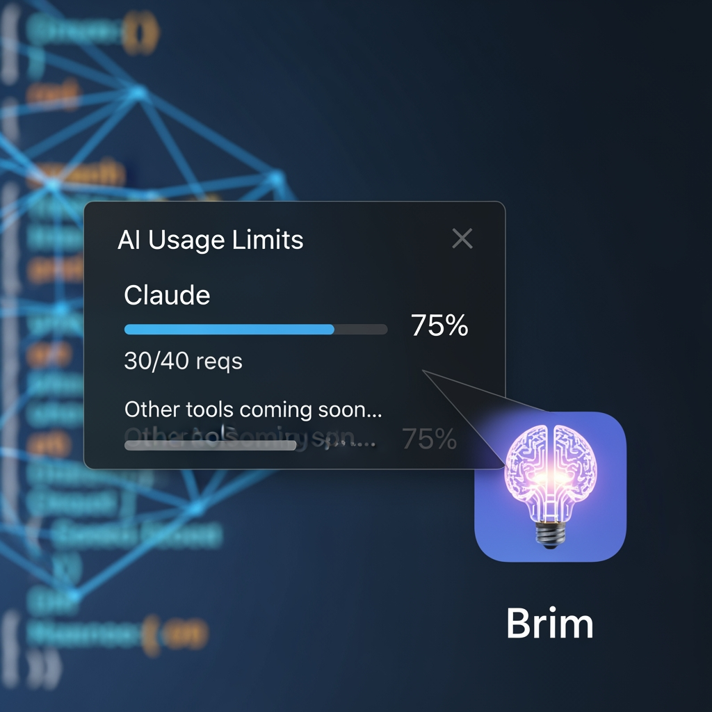 AI Design for Brim is a lightweight Windows tray app that shows your AI coding tool usage limits — Claude, and more soon — in real time, so you never hit the wall mid-session.