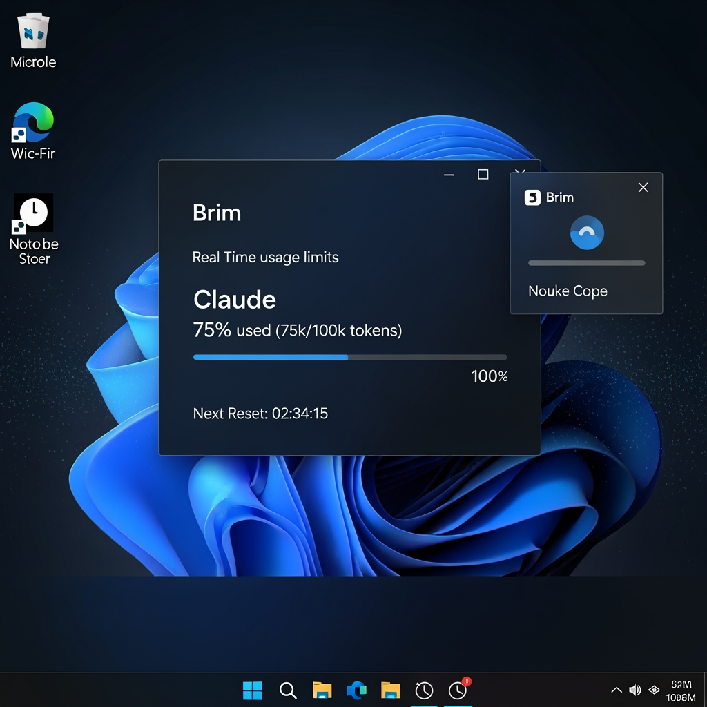 AI Design for Brim is a lightweight Windows tray app that shows your AI coding tool usage limits — Claude, and more soon — in real time, so you never hit the wall mid-session.