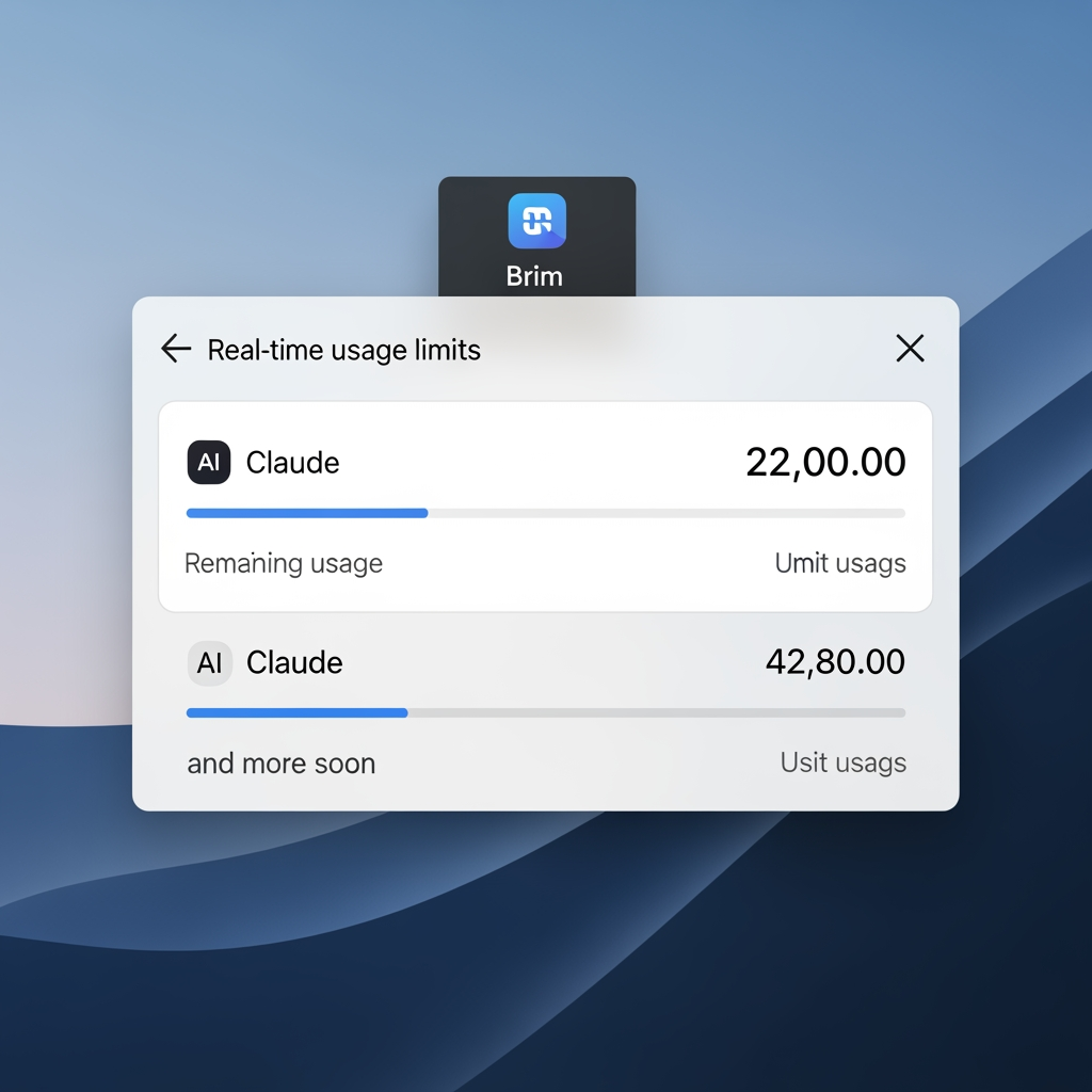AI Design for Brim is a lightweight Windows tray app that shows your AI coding tool usage limits — Claude, and more soon — in real time, so you never hit the wall mid-session.