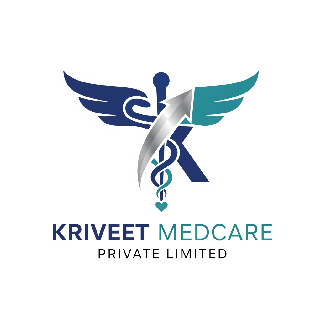 AI Design for create logo for a company named as "KRIVEET MEDCARE PRIVATE LIMITED". the company is about providing and selling medical equipments and services related to medical equipments like maintainence or fixing them.