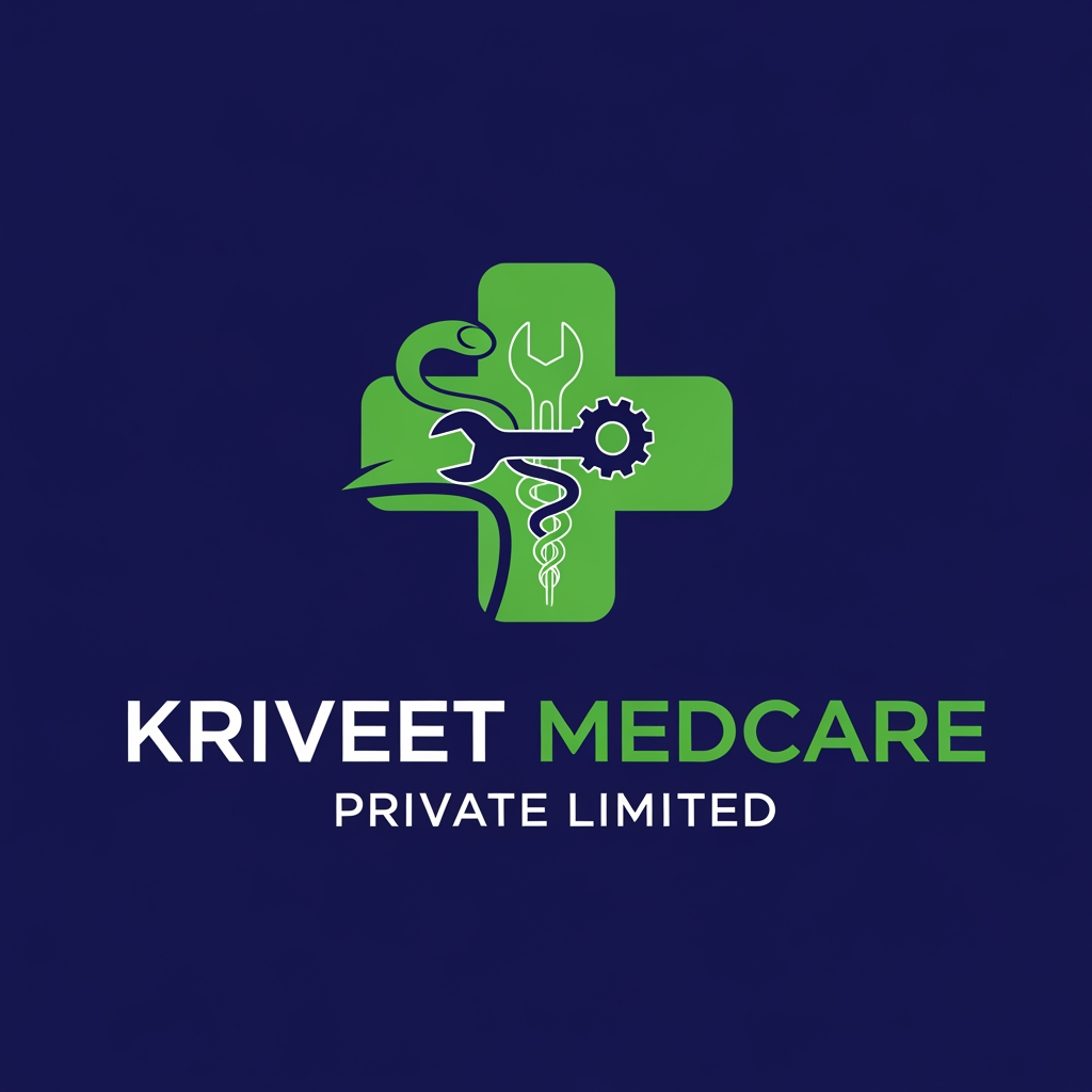 AI Design for create logo for a company named as "KRIVEET MEDCARE PRIVATE LIMITED". the company is about providing and selling medical equipments and services related to medical equipments like maintainence or fixing them.