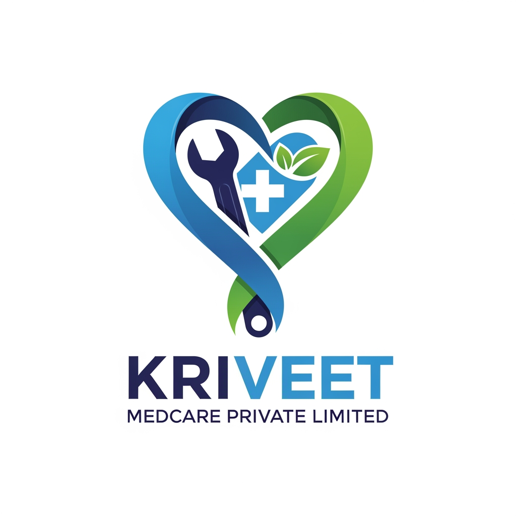 AI Design for create logo for a company named as "KRIVEET MEDCARE PRIVATE LIMITED". the company is about providing and selling medical equipments and services related to medical equipments like maintainence or fixing them.