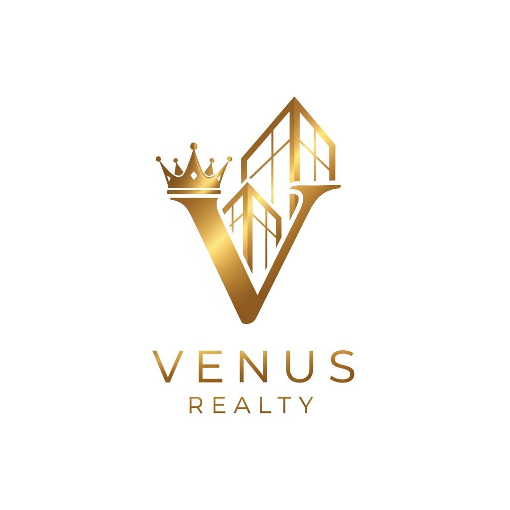 AI Design for Create a high-end logo for "Venus Realty" with a royal and luxurious aesthetic. Incorporate a golden crown subtly merged with the letter "V" and modern architectural elements. Use white and shiny metallic gold colors. Minimal yet premium, suitable for a luxury real estate brand.