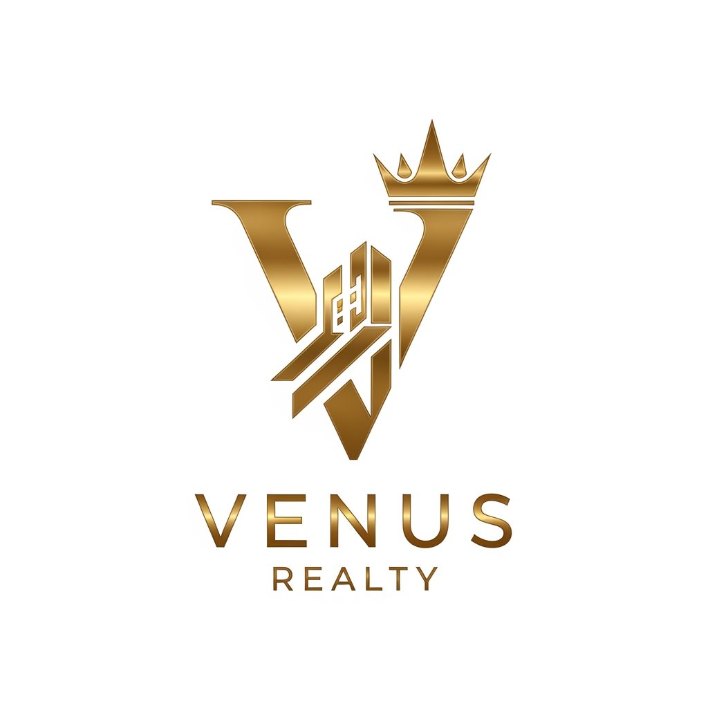 AI Design for Create a high-end logo for "Venus Realty" with a royal and luxurious aesthetic. Incorporate a golden crown subtly merged with the letter "V" and modern architectural elements. Use white and shiny metallic gold colors. Minimal yet premium, suitable for a luxury real estate brand.