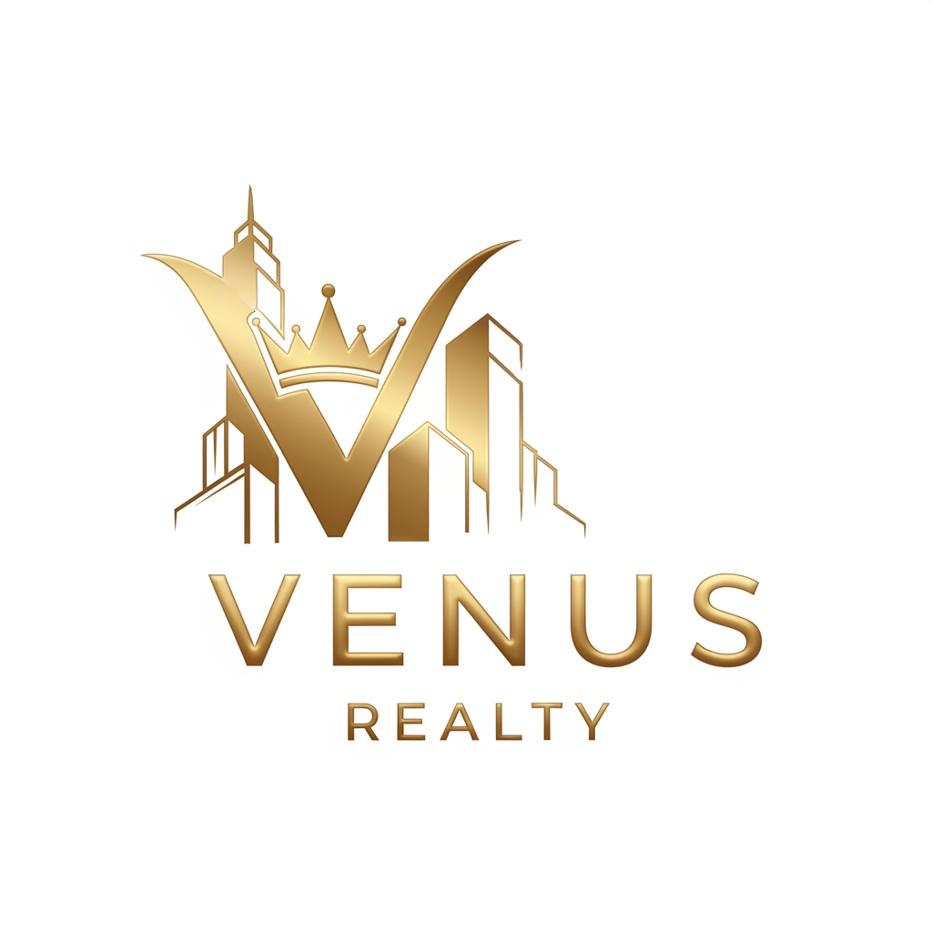 AI Design for Create a high-end logo for "Venus Realty" with a royal and luxurious aesthetic. Incorporate a golden crown subtly merged with the letter "V" and modern architectural elements. Use white and shiny metallic gold colors. Minimal yet premium, suitable for a luxury real estate brand.