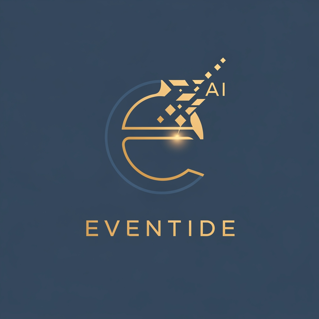 AI Design for A minimalist, two-color logo for the brand "Eventide," blending the sleek sophistication of Claude with the abstract, gravity-defying essence of advanced AI concepts, rendered in a modern, clean graphic design style.
