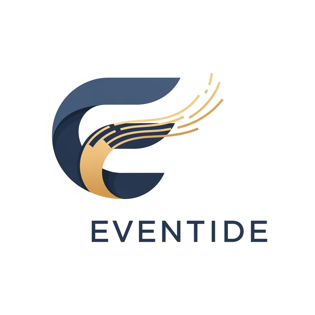 AI Design for A minimalist, two-color logo for the brand "Eventide," blending the sleek sophistication of Claude with the abstract, gravity-defying essence of advanced AI concepts, rendered in a modern, clean graphic design style.