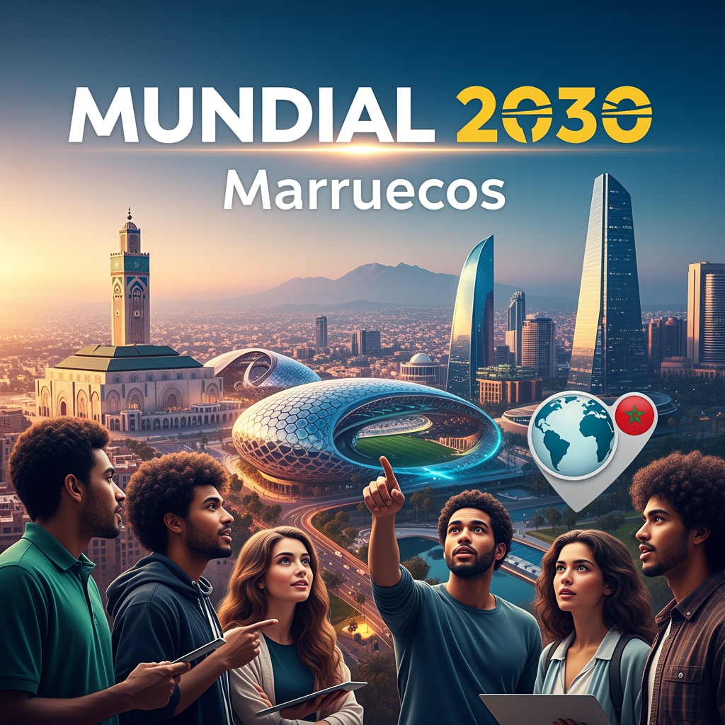 AI Design for hazme la portada de un video de youtube del tema mundial 2030 y centrado en marruecis