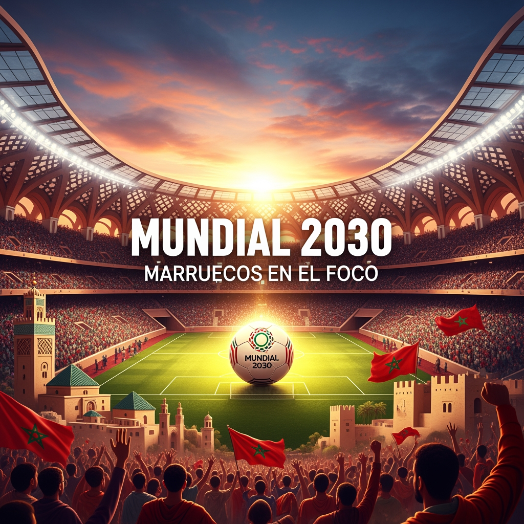 AI Design for hazme la portada de un video de youtube del tema mundial 2030 y centrado en marruecos y hazlo ancho no como un quadrado