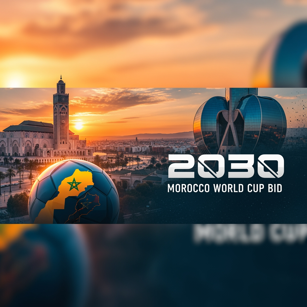 AI Design for hazme la portada de un video de youtube del tema mundial 2030 y centrado en marruecos y hazlo ancho no como un quadrado