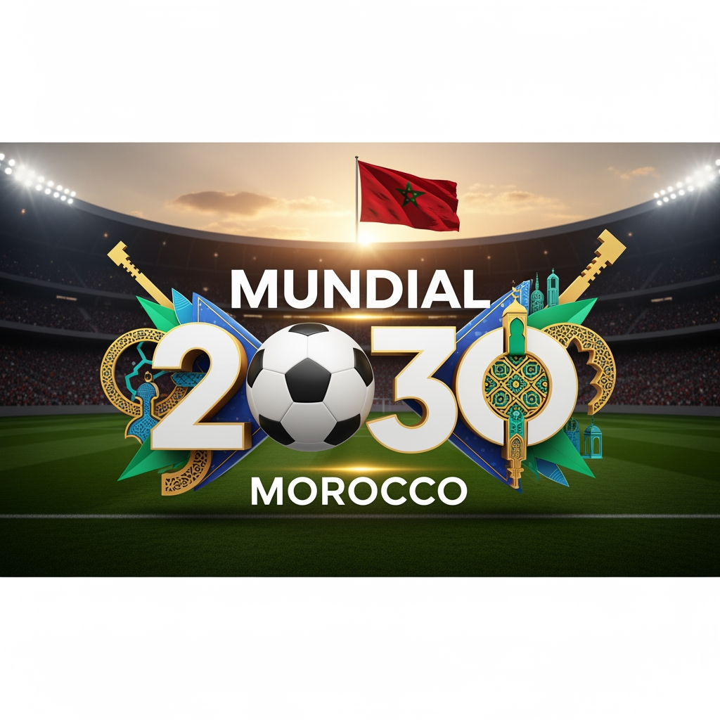 AI Design for hazme la portada de un video de youtube del tema mundial 2030 y centrado en marruecos y hazlo ancho no como un quadrado