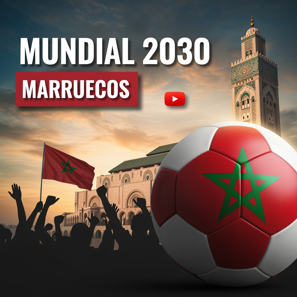 AI Design for hazme la portada de un video de youtube del tema mundial 2030 y centrado en marruecis
